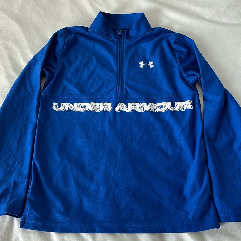 Under Armour Long Sleeve Half Zip Logo Shirt Size Youth Large Blue